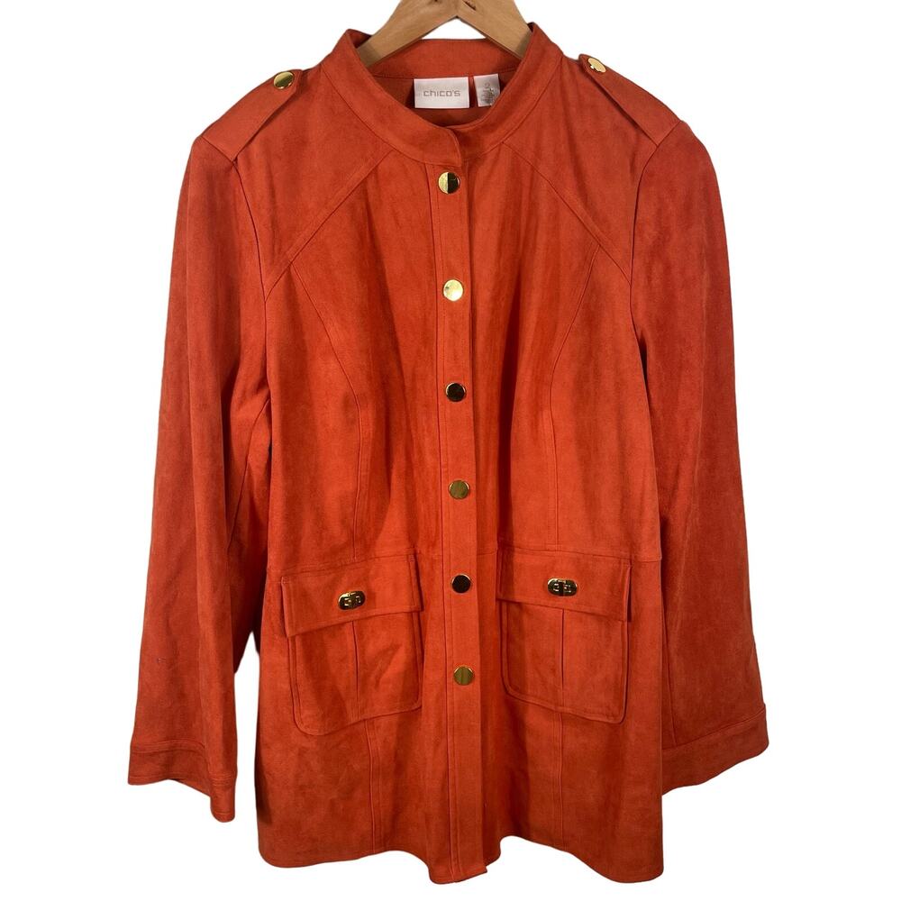 Chico Orange Suede Button-Front Jacket